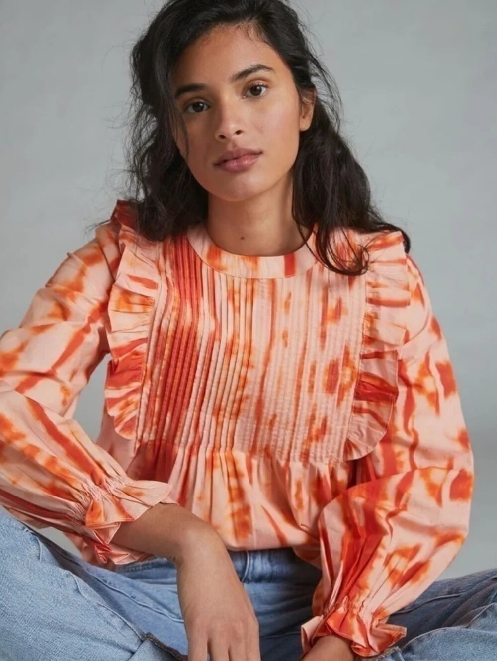Anthropologie | Samant Chauhan | Emilia Orange Tie Dye Blouse Large
